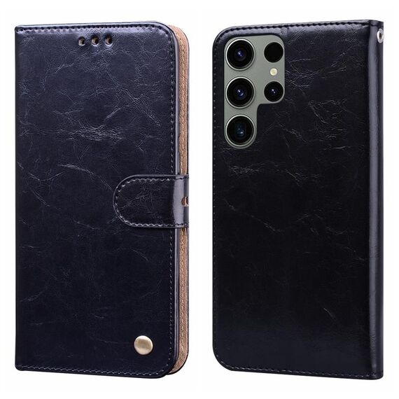 Per Samsung Galaxy S24 Custodia per telefono in pelle con texture ultra cerata antiurto (nera)