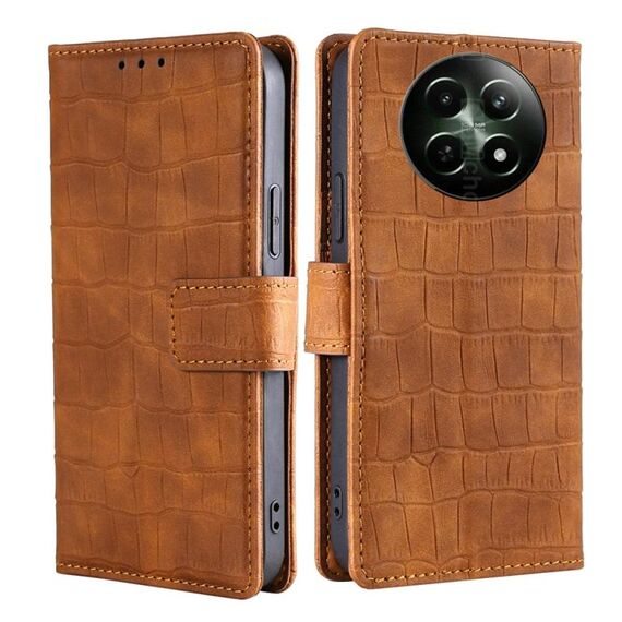 Per Realme 12 5G Custodia per telefono in pelle con chiusura magnetica in coccodrillo Skin Feel (marrone)