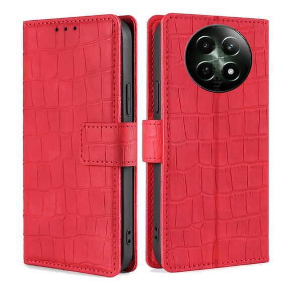 Custodia per telefono in pelle con chiusura magnetica in coccodrillo per Realme 12 5G (rosso)