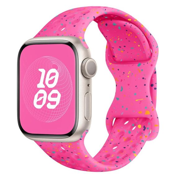 Per Apple Watch SE 2022 cinturino in silicone mimetico con fibbia a farfalla stile foro da 44 mm (polvere Barbie)