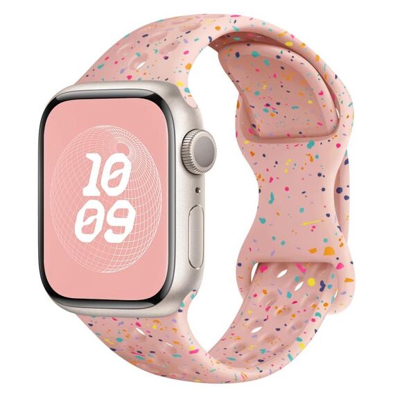 Per Apple Watch Series 7 Cinturino per orologio in silicone mimetico con fibbia a farfalla stile foro da 41 mm (rosa sabbia)