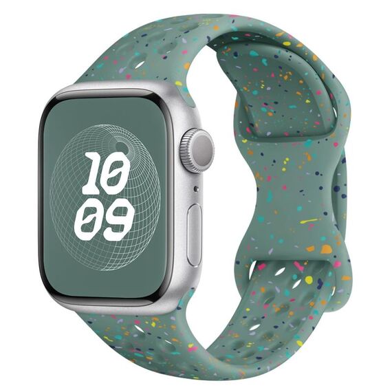 Per Apple Watch Series 7 Cinturino per orologio in silicone mimetico con fibbia a farfalla stile foro da 41 mm (verde pino)