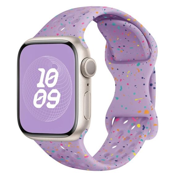 Per Apple Watch SE cinturino in silicone mimetico con fibbia a farfalla stile foro da 44 mm (viola chiaro)