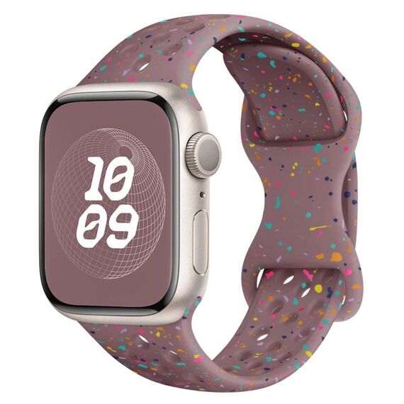 Per Apple Watch Series 5 Cinturino per orologio in silicone mimetico con fibbia a farfalla stile foro da 40 mm (viola fumo)