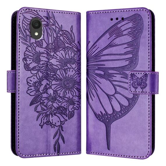 Custodia per telefono in pelle con farfalla in rilievo TCL 201 (viola chiaro)
