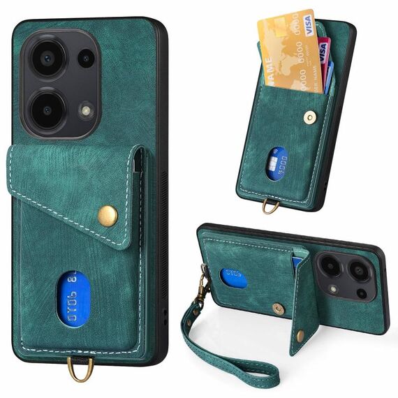 Per Xiaomi Redmi Note 13 Pro 4G Custodia per telefono pieghevole in pelle con portafoglio per carte retrò con cinturino (verde)
