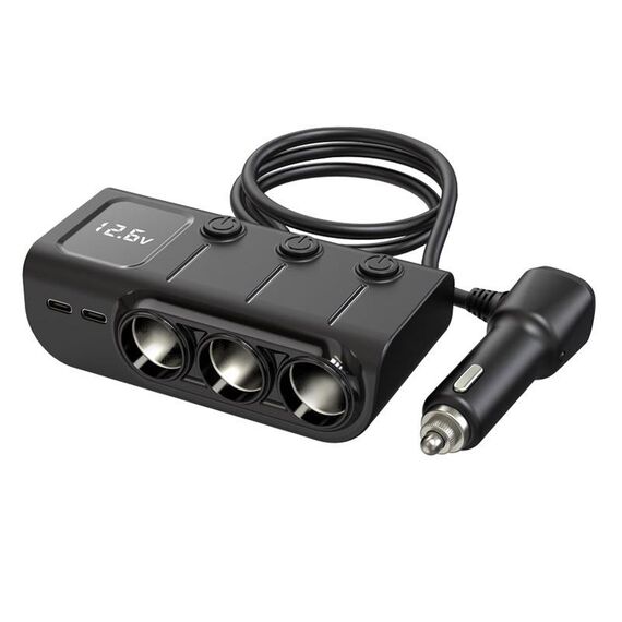 Caricabatterie per ricarica rapida per accendisigari con display digitale da 120 W (nero)