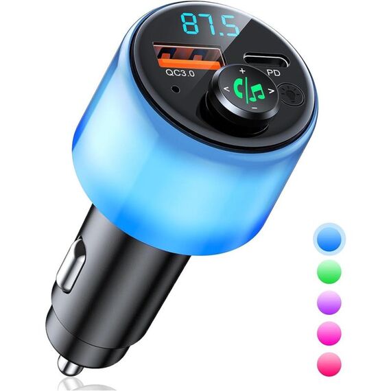 Luce ambientale per lettore MP3 Bluetooth per auto con ricarica rapida PD da 48 W (nero)