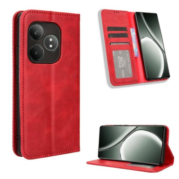 Custodia in pelle con texture retrò e fibbia magnetica per Realme GT Neo6 SE 5G (rossa)