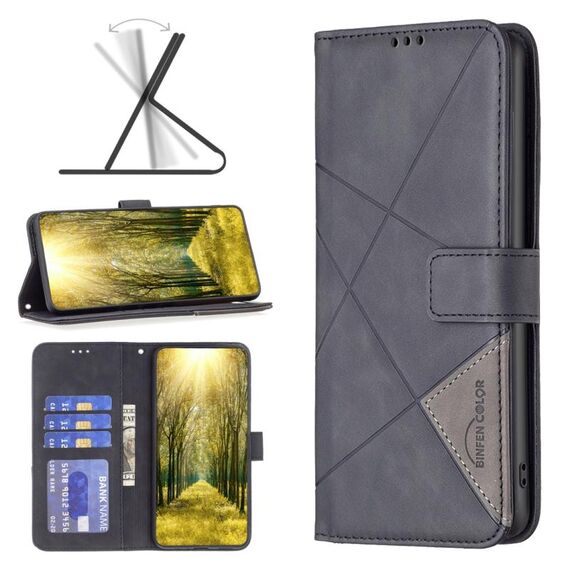 Custodia per telefono in pelle con trama romboidale con fibbia magnetica per Honor 200 (nera)