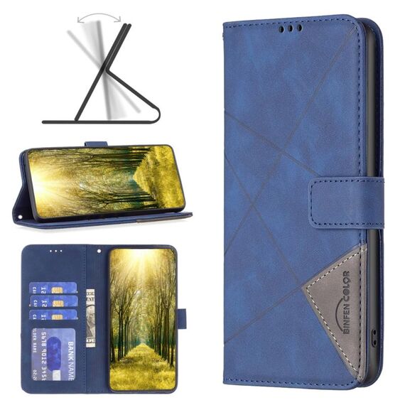 Custodia per telefono in pelle con trama romboidale con fibbia magnetica per Honor 200 Pro (blu)