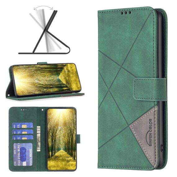 Custodia per telefono in pelle con texture romboidale con fibbia magnetica per Honor 200 Pro (verde)