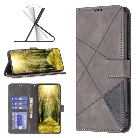 Custodia per telefono in pelle con texture romboidale con fibbia magnetica per Honor 200 Pro (grigio)
