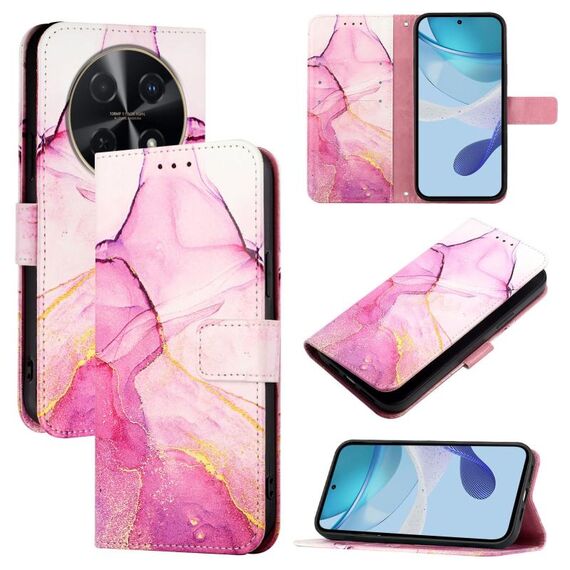 Per Huawei nova 12i 4G Global PT003 Custodia in pelle con motivo marmorizzato (LS001 Oro rosa viola)
