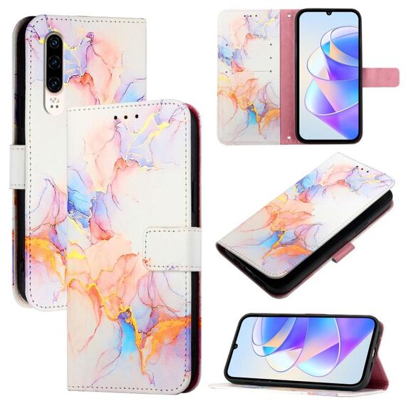 Per Huawei P30 PT003 Custodia in pelle con motivo marmorizzato (LS004 marmo bianco)