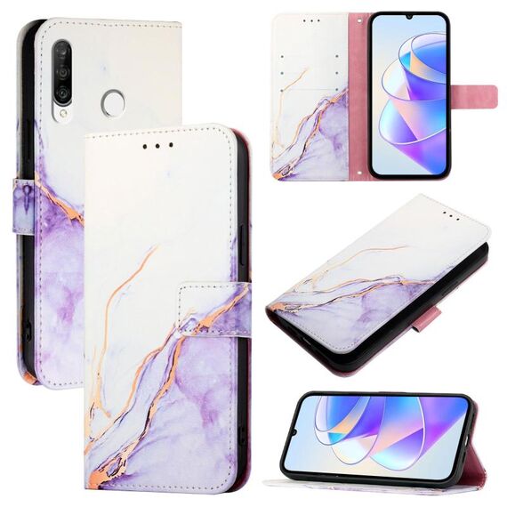 Per Huawei P30 lite / nova 4e PT003 Custodia in pelle con motivo marmorizzato (LS006 Bianco Viola)