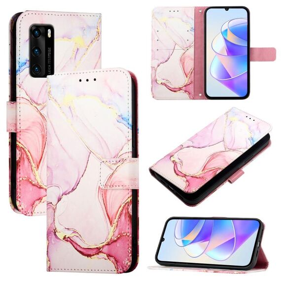 Custodia per telefono in pelle flip con motivo marmorizzato per Huawei P40 PT003 (LS005 oro rosa)