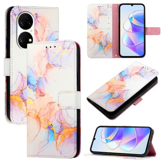 Per Huawei P50 Pro PT003 Custodia in pelle con motivo marmorizzato (LS004 marmo bianco)