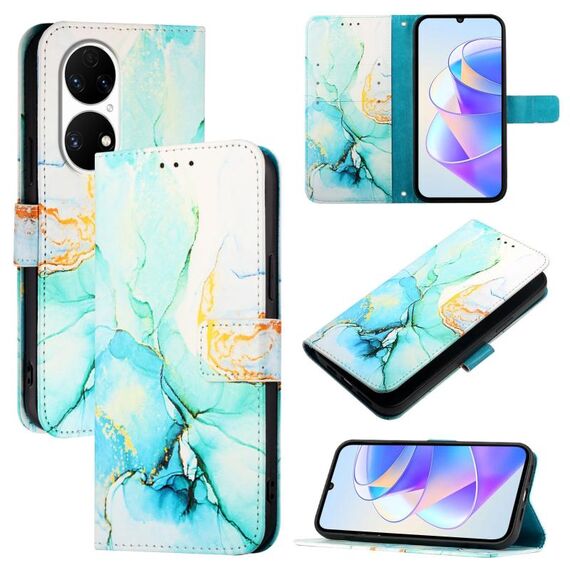 Custodia per telefono in pelle flip con motivo marmo PT003 per Huawei P50 Pro (LS003 verde)