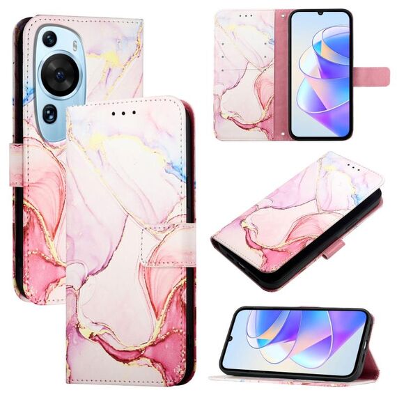 Per Huawei P60 Art PT003 Custodia in pelle con motivo marmorizzato (LS005 oro rosa)