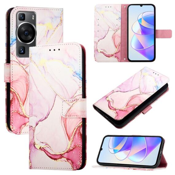 Custodia per telefono in pelle flip con motivo marmo PT003 per Huawei P60 / P60 Pro (LS005 oro rosa)