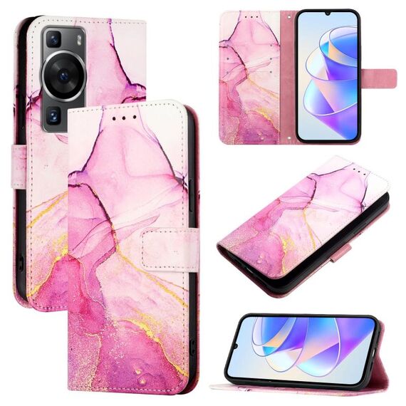 Per Huawei P60 / P60 Pro Custodia in pelle flip con motivo marmo PT003 (LS001 Rosa Viola Oro)