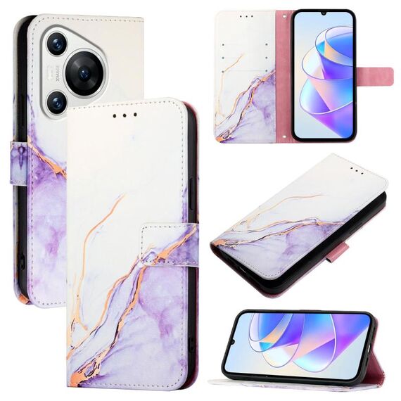 Per Huawei Pura 70 PT003 Custodia in pelle con motivo marmorizzato (LS006 Bianco Viola)