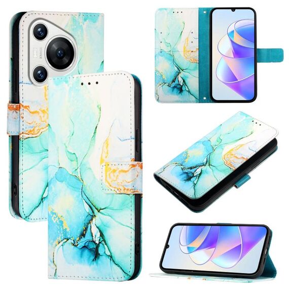 Custodia per telefono in pelle flip con motivo marmorizzato per Huawei Pura 70 PT003 (LS003 verde)