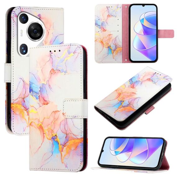 Per Huawei Pura 70 Pro / 70 Pro+ PT003 Custodia in pelle con motivo marmo (LS004 Bianco marmo)
