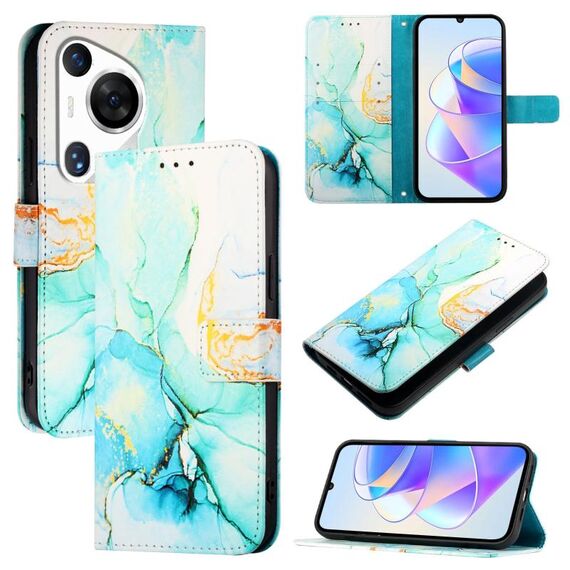 Custodia per telefono in pelle flip con motivo marmorizzato per Huawei Pura 70 Pro / 70 Pro+ PT003 (LS003 verde)
