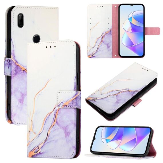 Per Huawei P Smart Z / Y9 Prime 2019 PT003 Custodia in pelle con motivo marmorizzato (LS006 Bianco Viola)