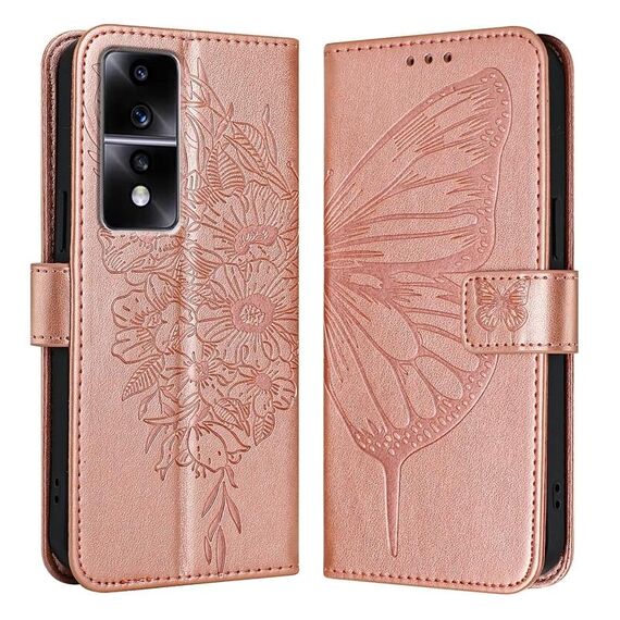 Custodia per telefono in pelle farfalla goffrata per Honor 80 GT (oro rosa)