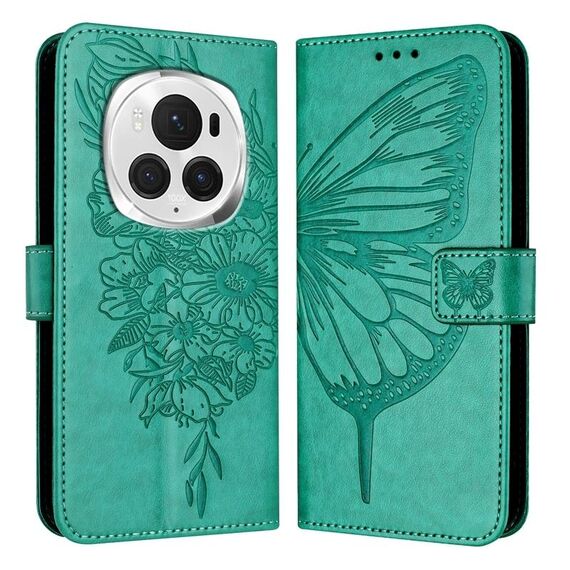 Custodia per telefono in pelle farfalla goffrata globale per Honor Magic6 Pro 5G (verde)