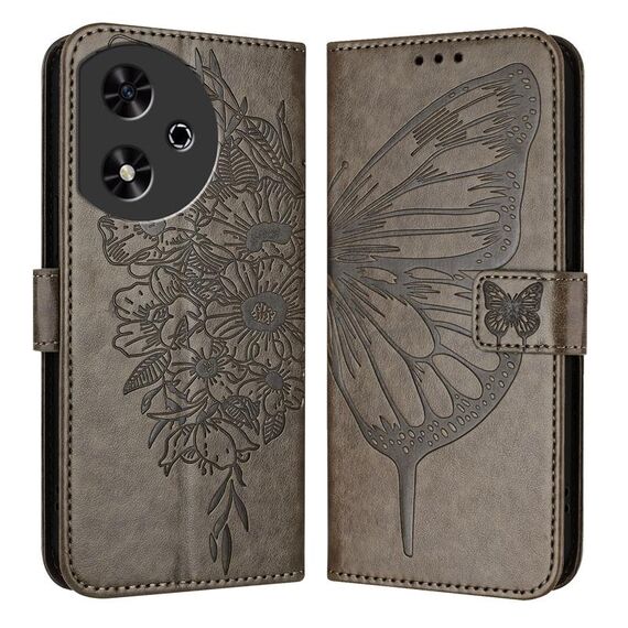 Custodia per telefono in pelle con farfalla goffrata For Honor Play 50 (grigia)