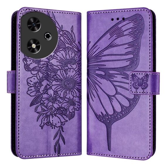 Custodia per telefono in pelle con farfalla goffrata For Honor Play 50 (viola)