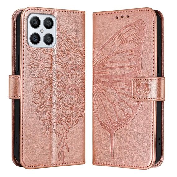 Custodia per telefono in pelle con farfalla goffrata per Honor X8 4G / X30i / Play6T Pro (oro rosa)