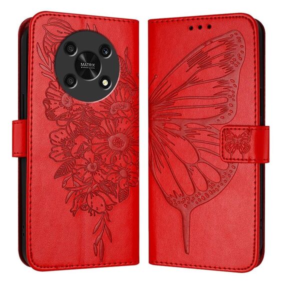 Custodia per telefono in pelle con farfalla goffrata per Honor X30 5G/X9 4G/X9 5G (rossa)
