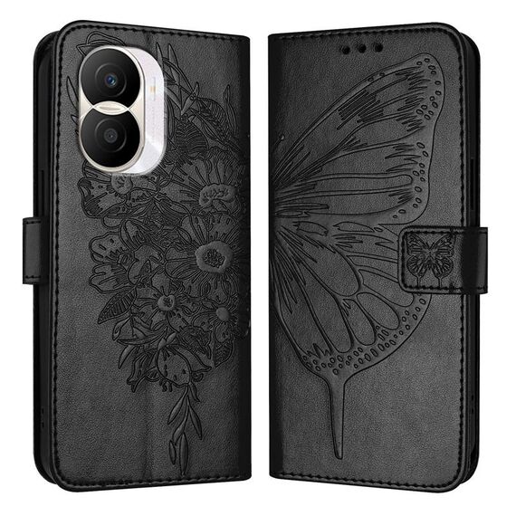 Custodia per telefono in pelle con farfalla goffrata per Honor X40i (nera)