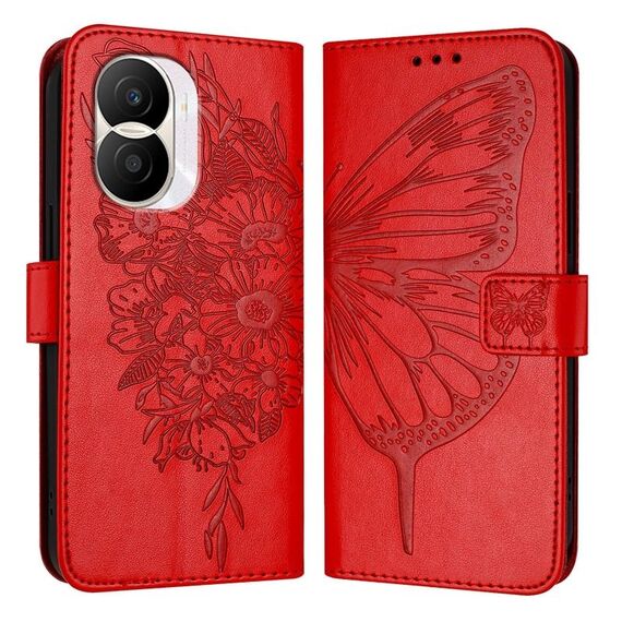 Custodia per telefono in pelle con farfalla goffrata per Honor X40i (rossa)