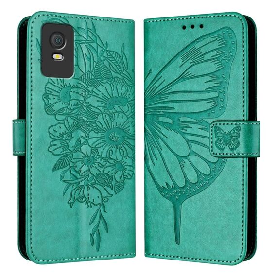 Custodia per telefono in pelle con farfalla in rilievo TCL 403 (verde)
