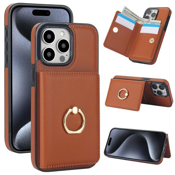 Per iPhone 15 Pro Custodia per telefono con porta carte antifurto RFID (marrone)