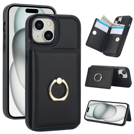 Per iPhone 15 Plus Custodia per telefono con porta carte antifurto RFID (nera)