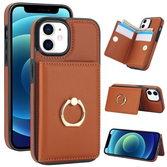 Per iPhone 14/13 Custodia per telefono con porta carte antifurto RFID (marrone)