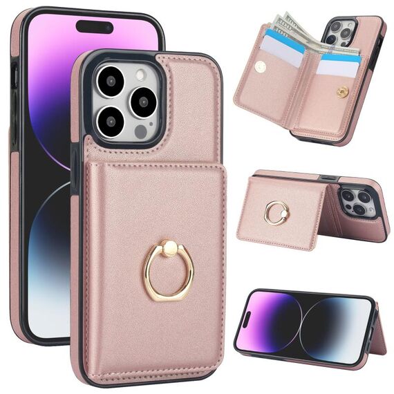 Per iPhone 14 Pro Max Custodia per telefono con porta carte antifurto RFID (oro rosa)