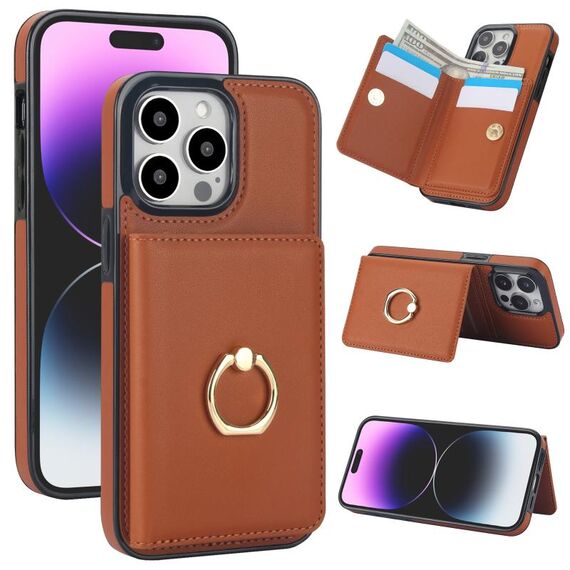 Per iPhone 12 Pro Max Custodia per telefono con porta carte antifurto RFID (marrone)