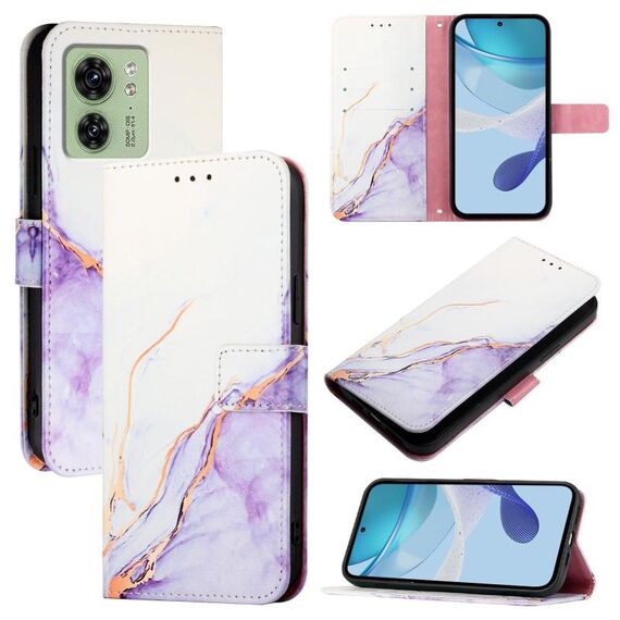 Per Motorola Edge 2023 Nord America PT003 Custodia in pelle con motivo marmorizzato (bianco viola)