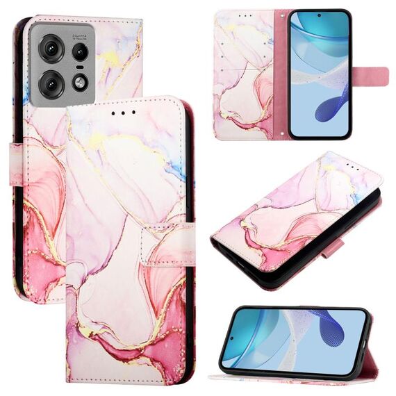 Per Motorola Edge 50 Pro PT003 Custodia in pelle con motivo marmorizzato (oro rosa)