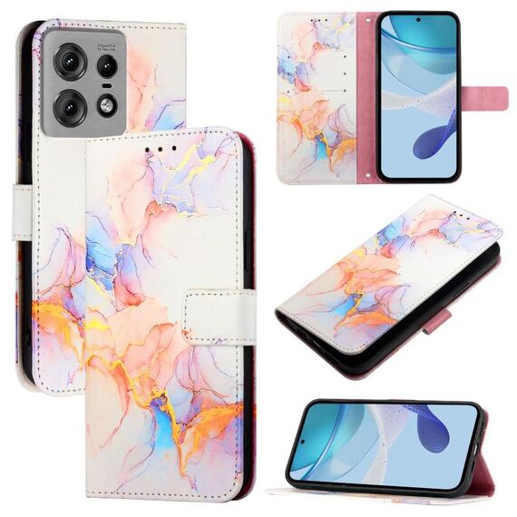 Per Motorola Edge 50 Pro PT003 Custodia in pelle con motivo marmorizzato (Galaxy Marble White)