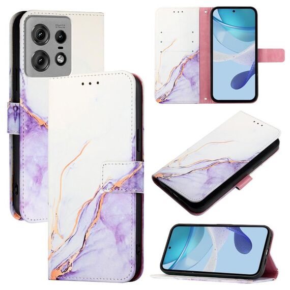 Per Motorola Edge 50 Pro PT003 Custodia in pelle con motivo marmorizzato (bianco viola)