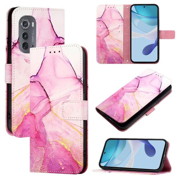 Custodia per cellulare in pelle con motivo marmorizzato per Motorola Edge 2022 / Edge 5G UW 2022 PT003 (rosa viola oro)